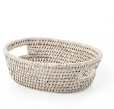 Immagine prodotto di H&H Cestino Ovale In Rattan Bianco Con Manici Cm 23X18X7