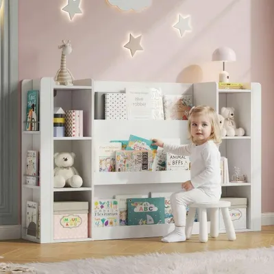 Produktbild von Kinderregal Bücherregal  MDF Kinderschrank Stauraum Kinderzimmer Holz, Weiß, 140x30x95cm