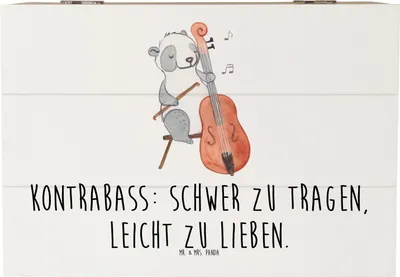Produktbild von Mr. & Mrs. Panda Kiste Kontrabass Liebe 22 x 15 cm - Weiß - Geschenk, Lernen, Musiker, kunstvoll, Instrument, Musik, Schatzkiste, erinnerungsbox holz, Box, Jazzbands