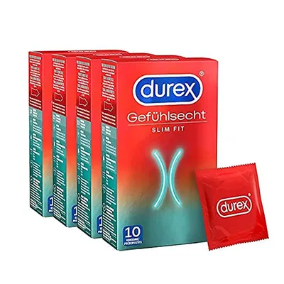 Produktbild von Durex Kondome Slim fit mit schmaler Passform für intensives Empfinden Durex Gefühlsecht Slim Fit 40 Stück