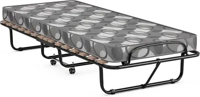 Produktbild von Gästebett klappbar, Klappbett 80x190cm Erwachsene, Einzelbett mit Matratze aus Memory-Schaum, Reisebett mit 4 Rollen, klappbares Bett Faltbett Metallbett Metallrahmen 130 kg belastbar (Grau)