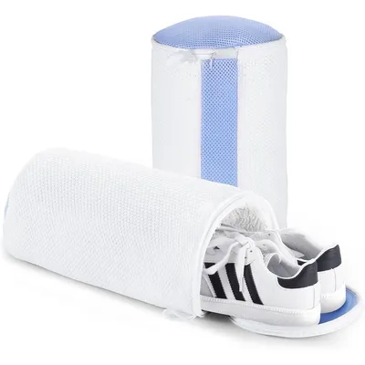 Produktbild von Waschbeutel für Schuhe – Weiß mit blauem Netz, 1 Paar – Waschmaschinengeeignet, schmutzfrei, für Sneaker, Sportschuhe, Tennisschuhe