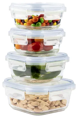 Glasvorratsbehälter, luftdicht, stapelbar, 4er-Set, 320-800 ml