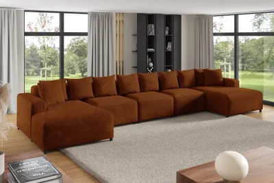 Produktbild von Wohnlandschaft Sofa U-Form Designersofa MEGAN XL in Stoff Poso Rostbraun