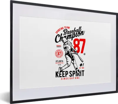 Produktbild von MuchoWow® MuchoWow® Gerahmtes Poster Mancave - Baseball - Schwarz - Weiß - Vintage 40x30 cm - Poster mit zchwarzem Bilderrahmen - Bilderrahmen - Poster im Rahmen