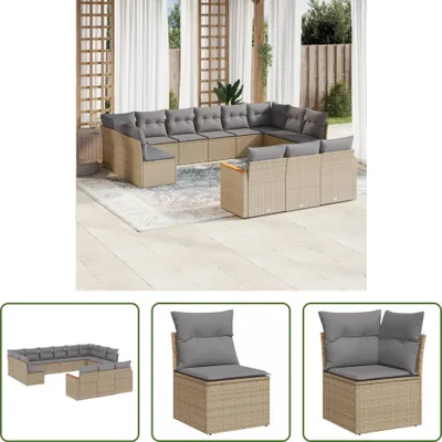 Produktbild von The Living Store 13-tlg. Garten-Sofagarnitur mit Kissen Beige Poly Rattan