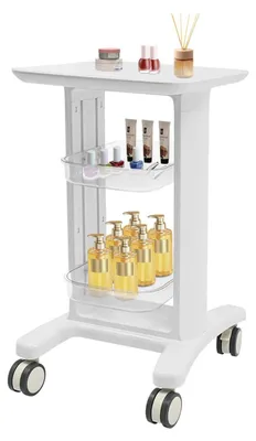 Immagine prodotto di Carrello medico mobile - 3 ripiani - Cassetti - Ruote con freno - Struttura in plastica - Capacità di carico: 50 kg
