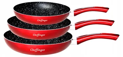 Produktbild von Cheffinger Pfannenset Marmor Rot Induktion 20/24/28cm