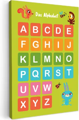 Produktbild von MuchoWow® - Leinwandbilder - Pädagogisch - Alphabet lernen - Grün - Waldtiere - Buchstaben, Wandbild, Wanddeko Bilder Wohnzimmer, 80x120 cm
