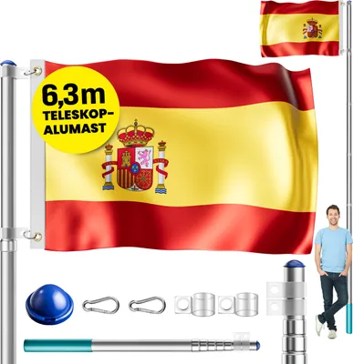 Produktbild von MONZANA® Fahnenmast Aluminium Teleskop 630cm Bodenhülse 60cm inkl. Flagge Flaggenmast Mast Flagge Alu, Farbe:Spanien