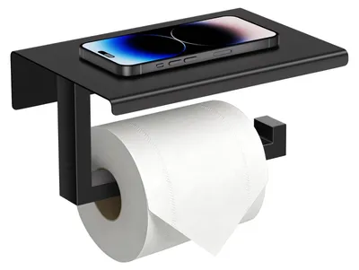 Immagine prodotto di Portarotolo da bagno con ripiano per telefono, colore nero