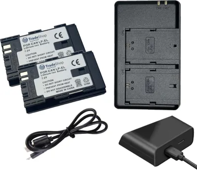 Produktbild von 3in1 Set: 2-fach Ladegerät + 2x Li-Ion Akku (7,2V / 2600mAh) kompatibel mit Canon LP-EL DS401231 LC-E6 LC-E6E EL-1 EL-5 Speedlite