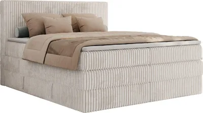 Produktbild von MKS MEBLE Boxspringbett 200x200 Beige Cord, Boxspringbett mit Matratze H3, Bett 200x200 mit Bettkasten and Kopfteil, Doppelbett mit Stauraum, Topper T25, Polsterbett 200x200 - Tiliano King