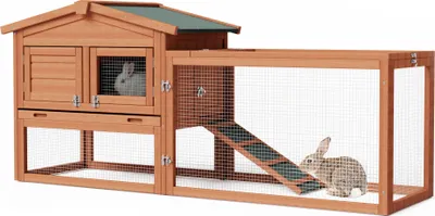 Image de Wiltec Clapier XXL – 1560 x 520 x 680 mm – 2 étages – Toit bitumé – Bois sapin – avec Maisonnette superposée, Rampe, Enclos et bac amovible – Abri Cage rongeurs Lapinière Nichoir Espace libre