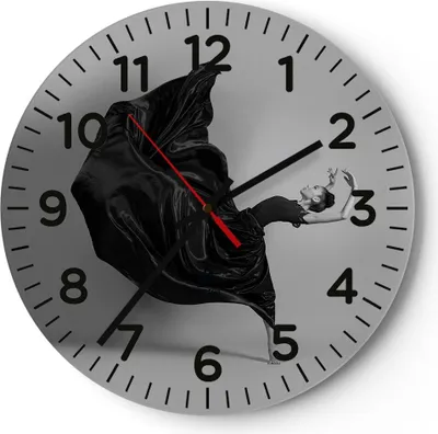 Produktbild von Wanduhr - Rund - Glasuhr - Tanz Schwarz Kleid - 40x40cm - Schleichendes Uhrwerk - Lautlos - zum Aufhängen bereit - Dekoration Modern - Wanddekoration aus Glas - C4AR40x40-4869