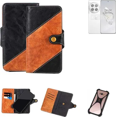 Produktbild von K-S-Trade Handyhülle Schutzhülle Bookstyle Case Wallet-Case kompatibel mit OnePlus 12 Handy Cover Bumper Klapphülle schwarz hellbraun 1x