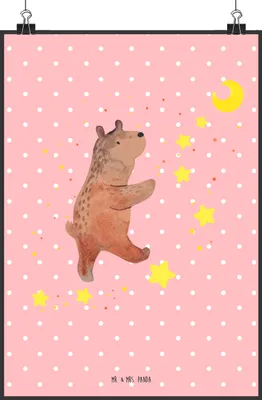 Produktbild von Mr. & Mrs. Panda Bild Bär Träume DIN A2 - Rot Pastell - Geschenk, drucke, Wandbild, Teddy, Deko, Traum, Traumdeutung, Kunstdruck, Träumen, wanddeko
