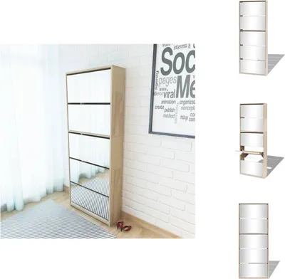 Image de vidaXL Armoire à chaussures avec 5 compartiments miroir chêne 63x17x169,5 cm - Étagères à chaussures & armoires à chaussures