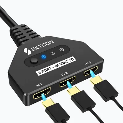 Productafbeelding van Siltcon® HDMI Switch - Plug & Play - Dolby/3D - 4K@60hz - 3-in-1 of 1-in-3 - Incl. HDMI Kabel - Premium