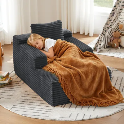 Produktbild von Chaiselongue-Sofa aus Cord, Schlafsofa & Relaxsessel mit hochdichtem Schaumstoff und Taschenfederkern, knochenloses Sofa ohne Montage