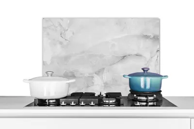 Produktbild von KitchenYeah®  Spritzschutz Küche - Küchenrückwand - Wandschutz für Herd und Spüle - Marmor - Stein - Weiß - Grau - Marmoroptik 60x40 - Alu-Dibond (Alternative zum Spritzschutz aus Glas) - Hitzebeständ