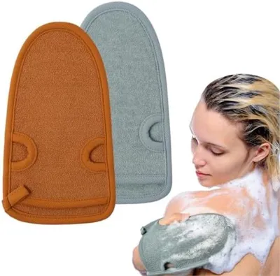 Produktbild von PolkaHome® Peeling-Handschuhe, 2 Stück, Tiefenreinigend, Doppelseitig, Bambusfaser, Orange
