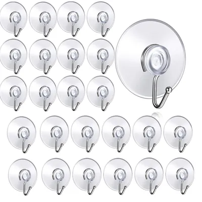 Produktbild von Saugnapfhaken, 24er-Pack, transparente Saugnapfhaken, 4 mm starke Kunststoff-Vakuum-Wandhaken mit Haken, Wandhaken für Bad, Küche, Fenster, Dusche, Handtuchhalter, Büro, Schlüsselring