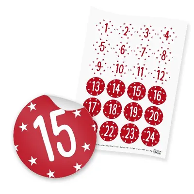 Produktbild von itenga 24x Zahlensticker Z39 Sterne 1-24 Dunkelrot / Weiß