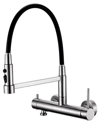 Produktbild von Wasserhahn für die Küche zur Wandmontage mit 3/4 Zoll Anschluss für Geschirrspüler/Waschmaschine, Edelstahl Wandarmatur mit 3 Strahlarten, Küchenarmatur mit flexiblem Auslauf (Gesamthöhe 385 mm) Silber