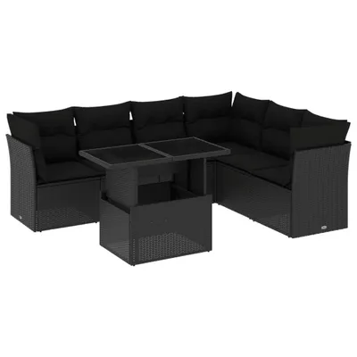 Produktbild von "2026 MODERNE" 7-tlg. Garten-Sofagarnitur/Garten-Essgruppe - Lounge-Set - Balkonmöbel Set - mit Kissen Schwarz Poly Rattan - Gartenmöbelset CC6260542