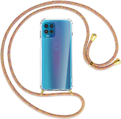 Produktbild von Handykette Backcover-Schutzhülle mit Band (Metall goldfarben) für Motorola Moto G100 - Rainbow