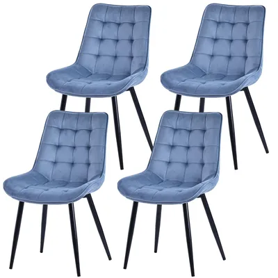 Produktbild von HOMAVO Esszimmerstuhl 4er-Set – Gepolsterte Stühle mit ergonomischer Rückenlehne, Metallbeinen und Samt- oder Baumwoll-Leinenbezug
