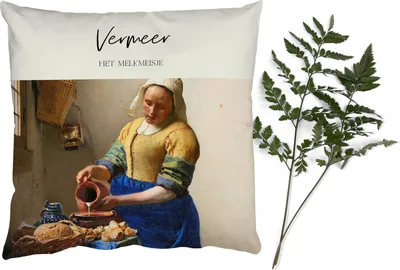 Produktbild von MuchoWow® Zierkissen Sofakissen Wohnzimmer Dekokissen 40x40 cm Milchmädchen - Johannes Vermeer - Kunst - Foto Kissen - Schlafzimmer Dekoration