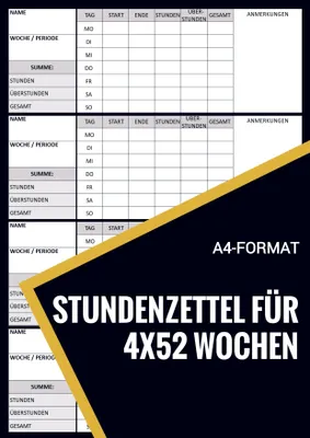 Produktbild von Stundenzettelheft A4-Format Schwarz/Weiß 52 Seiten für 208 Wochenstundenzettel