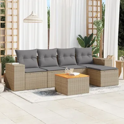 Produktbild von Design 6-tlg. Garten-Sofagarnitur mit Kissen Beige Poly Rattan, Gartenmöbel-Sets 2024 Neu