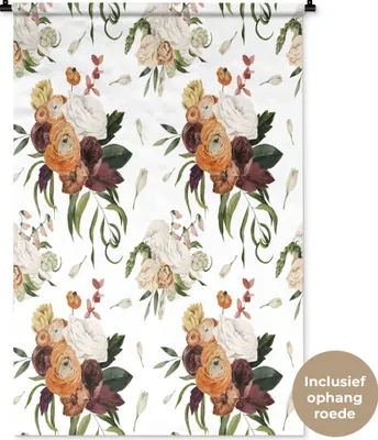 Produktbild von MuchoWow® Wandteppich Wandbehang Blumen - Rosen - Muster 90x135 cm Tapisserie Dekoration Wandtuch - Baumwolle - Wandskulptur