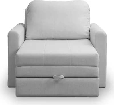 A light gray sofa bed is shown from the front on a white background.
