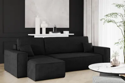 Produktbild von Ecksofa Schlafsofa Sofa MARIS Stoff Poso Schwarz Ottomane Links