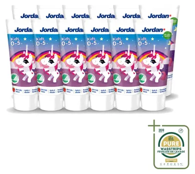 Produktbild von 12 x Jordan Kids Kindertandpasta 0-5 jaar - Milde Fruitaroma - 50 ml - Vorratspackung - 12 Stücke