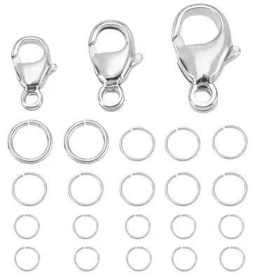 Image de Fermoirs en forme de homard en argent sterling 925 – lot de 3, avec 20 anneaux de jonction ouverts de 5 à 8 mm – pour la fabrication de colliers et de bracelets