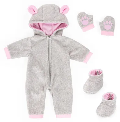 Produktbild von Bayer Design 84205AA Puppenkleidung, Babypuppen Anziehsachen für Puppen 38-42 cm, grau, rosa