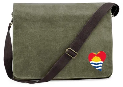 Produktbild von Huuraa Umhängetasche Kiribati Flagge Herz 14 Liter Military Green Canvas Laptoptasche Geschenkidee