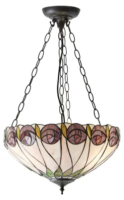Obrázek produktu pro Závěsné svítidlo HUTCHINSON s motivem růží, hnědé, 3xE27x40W, sklo, rozměry: 100x40x40 cm, IP20, styl Tiffany