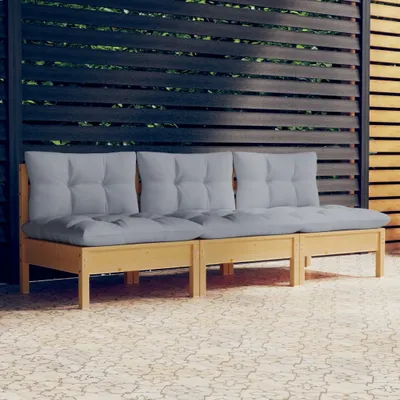 Obrázek produktu pro Maison Exclusive - 3místná zahradní pohovka s šedými poduškami masivní borovice