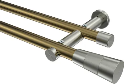 Produktbild von Interdeco Gardinenstange / Vorhangstange Messing Antik / Edelstahl-Optik, Typ Platon Tanara (Konus) ohne Ringe, 20 mm Ø 2-läufig, 120 cm