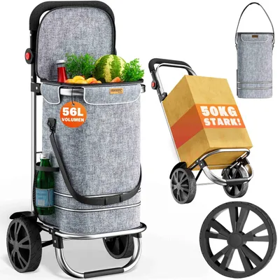 Produktbild von MONZANA® 3in1 Einkaufstrolley 56L bis 50 kg klappbar abnehmbare Tasche Handwagen Einkaufswagen Einkaufshilfe Roller Grau