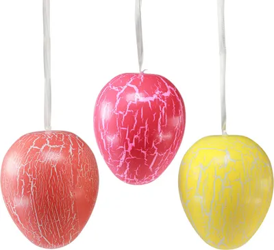 Produktbild von Ostereier Dekohänger 3er-Set Gelb/Pink/Rot Krakelee-Design Hängedeko Osterdeko, 3 Stück