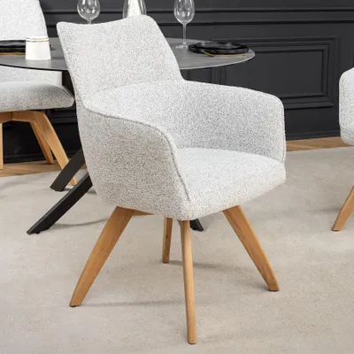 Produktbild von riess-ambiente Drehbarer Stuhl ASGARD beige Strukturstoff mit Federkernpolsterung und Armlehne