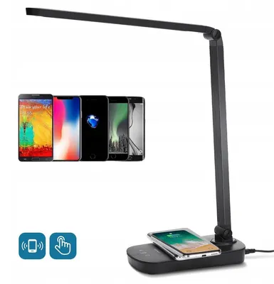 Produktbild von Schreibtischlampe Led mit Ladefunktion Qi Augenschutz Induktiv Kabellos Wireless Handy Laden Tischlampe Tageslicht Tischleuchte mit USB Büro Kinder Schreibtischleuchte, 5W (13 Watt) Dimmbar Schwarz [++]