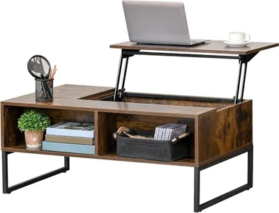 Productafbeelding van Salontafel met Hefblad - Koffietafel Lift-Top - Woonkamer Gebruik - Verborgen Opbergvak - 100 x 60 x 40 cm - Bruin
